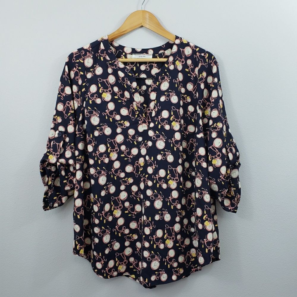 LAST CHANCE REMOVING~. * POEMA * Bicycle Navy 3/4 Sleeve Top 1X
